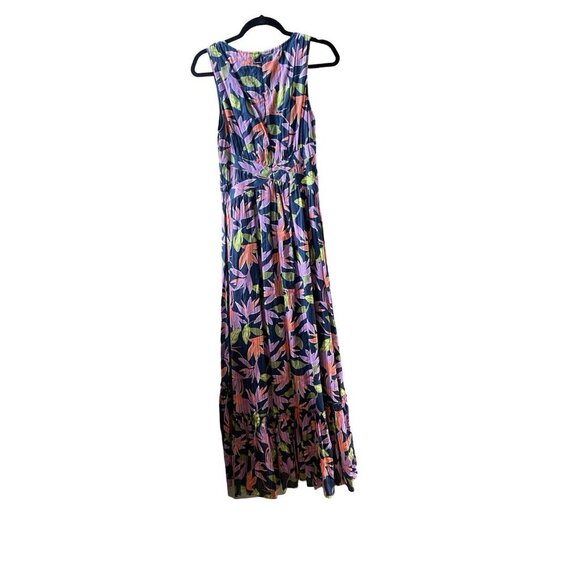 Ramy Brook Miles Floral Maxi Dress Navy High-Low V-Neck Sleeveless Size 4 - Picture 6 of 12